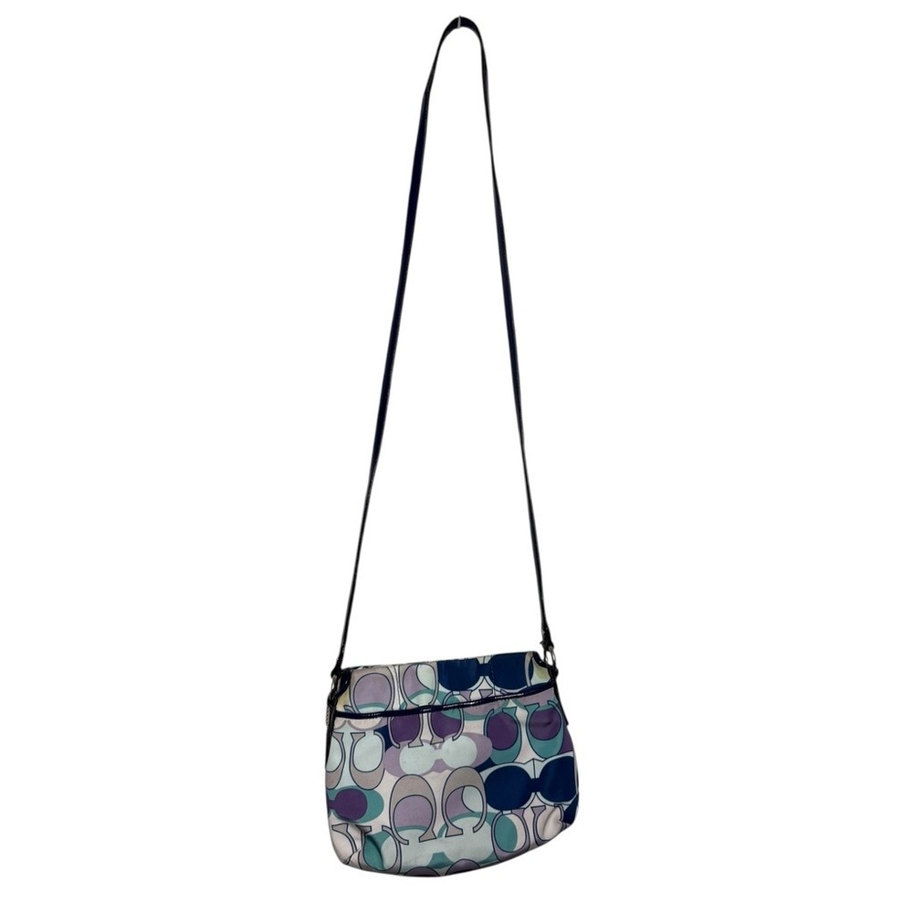 Coach Kyra Scarf Print Flap Crossbody Bag Purple Multicolor Patent Leather Trim - Picture 2 of 16